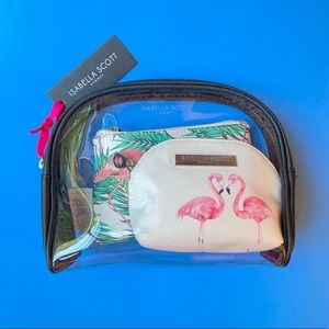 NWT Isabella Scott Set of 3 Makeup Cases, Flamingo and Palm Print